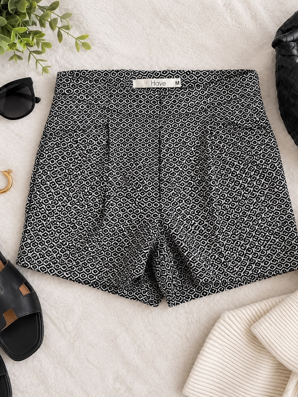 Have Black & White Geometric High-Waist Women's Shorts